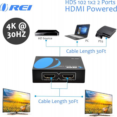  [아마존베스트]Orei 1 x 2 HDMI Splitter 4K @ 30Hz V1.4 Powered 1080P Certified Duplicate/Mirror Screen Monitor Supports 3D High Resolutions - 1 Source onto 2 Same Displays