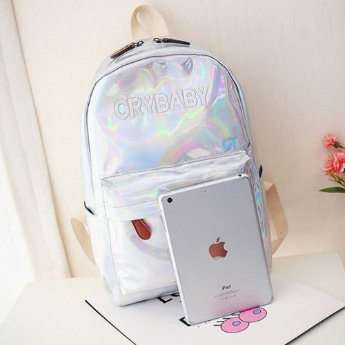  Orfila Hologram Laser Backpack PU Leather Casual Daypack School Bookbag Fashion Travel Satchel Shoulder Bag