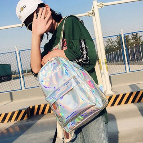  Orfila Hologram Laser Backpack PU Leather Casual Daypack School Bookbag Fashion Travel Satchel Shoulder Bag