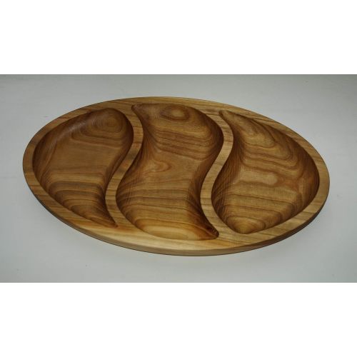 OrgHouse Oval wooden plate ash wooden serving plate with for kitchen and decor 9.4 by 13.4 inches divided into sections Hand Made