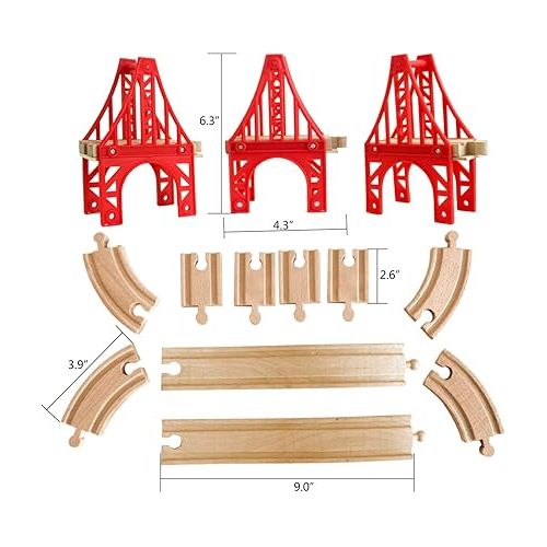  Wooden Train Bridges, 3 Suspension Bridge, Wooden Train Track Accessories, Wooden Train Track, Train Tracks Compatible with All Major Brands, Wooden Toys for Girls & Boys