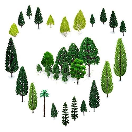  [아마존베스트]OrgMemory 29pcs Mixed Model Trees 1.5-6 inch(4 -16 cm), Ho Scale Trees, Diorama Supplies, Model Train Scenery, Fake Trees for Projects, Woodland Scenics with No Bases