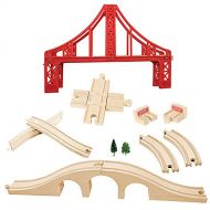 OrgMemory Wooden Train Tracks, Wooden Train Bridge, Suspension Bridge, Brick Bridge, Crossing Track, Curved Track and Wooden Stop Track Compatible with All Major Brands