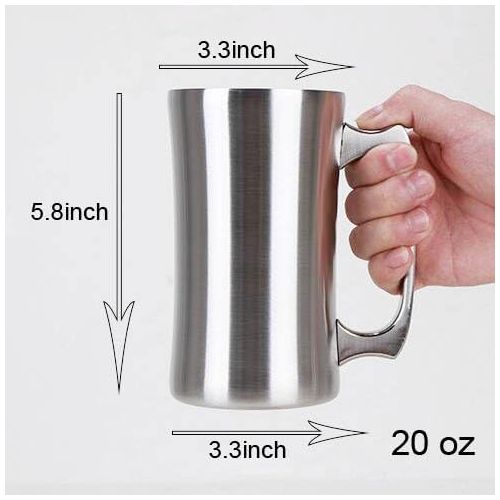  [아마존베스트]Insulated Cup, OrgMemory Stainless Steel Coffee Mug, 20 oz Coffee Mug, (560 ml), Double Wall Beer Stein, Tumbler with Handle, Insulated Beer Mug with Lid