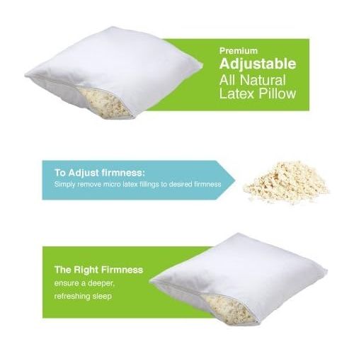  OrganicTextiles Adjustable Latex Pillow - Fits Right to Meet Needs in Firmness and Height. All Natural Organic (King)