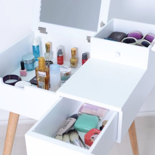  Organizedlife White Mirror Vanity Dresser Table with Drawers