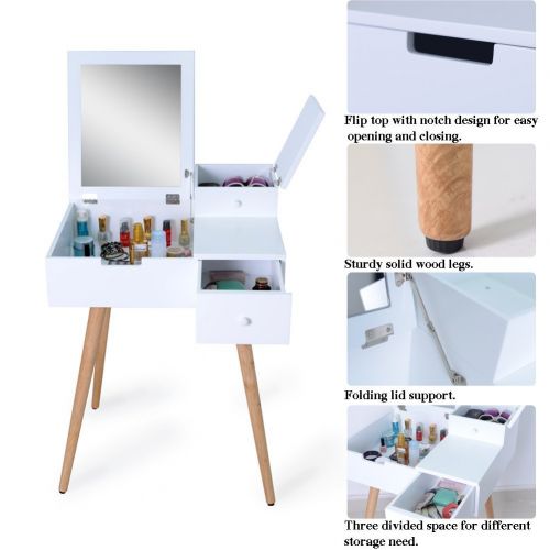  Organizedlife White Mirror Vanity Dresser Table with Drawers
