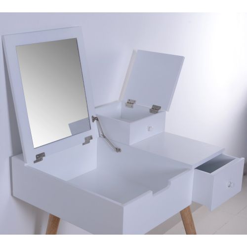  Organizedlife White Mirror Vanity Dresser Table with Drawers