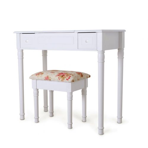  Organizedlife White Vanity Dressing Table with Stool Mirror Jewelry Cabinet for Dressing and Makeup