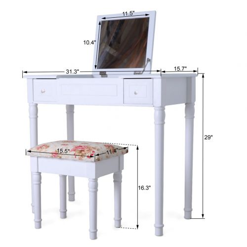  Organizedlife White Vanity Dressing Table with Stool Mirror Jewelry Cabinet for Dressing and Makeup