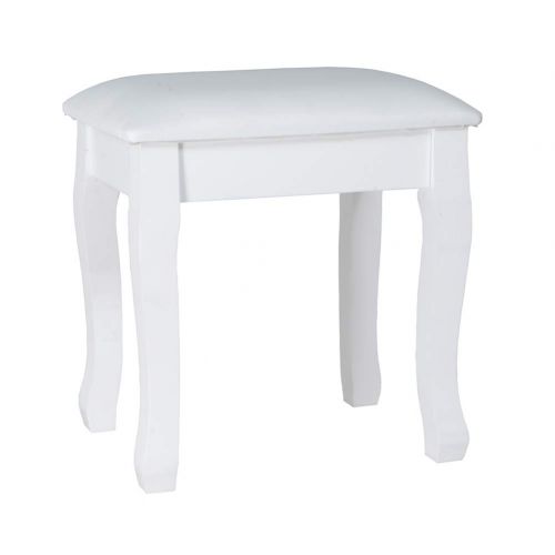  Organizedlife White Vanity Stool Padded Makeup Chair Bench with Solid Wood Legs