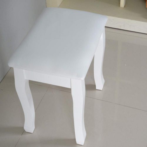  Organizedlife White Vanity Stool Padded Makeup Chair Bench with Solid Wood Legs