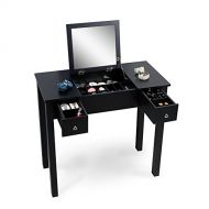 Organizedlife Black Dressing Table Vanity with Mirror Wooden Makeup Desk
