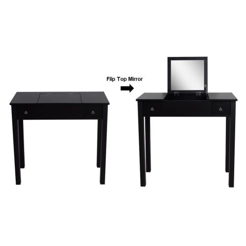  Organizedlife Black Dressing Table Vanity with Mirror Wooden Makeup Desk