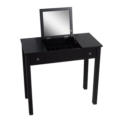  Organizedlife Black Dressing Table Vanity with Mirror Wooden Makeup Desk