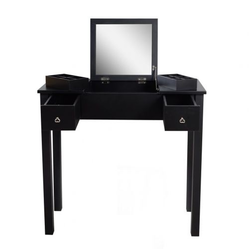  Organizedlife Black Dressing Table Vanity with Mirror Wooden Makeup Desk