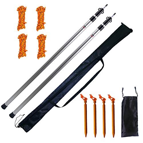  Orgrimmar Adjustable Tarp Poles Set of 2 Telescoping Aluminum Rods Portable Lightweight Replacement Tent Poles for Camping Awning Backpacking Hiking Hammock Rain Fly