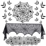 Orgrimmar?35 PCS Halloween Decorations Set Include Lace Spider Web Table Runner, Round Lace Table Cover, Fireplace Scarf Cover and 32 Pieces 3D Bats Wall Sticker Decal