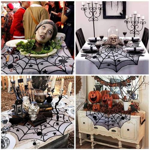  Orgrimmar?35 PCS Halloween Decorations Set Include Lace Spider Web Table Runner, Round Lace Table Cover, Fireplace Scarf Cover and 32 Pieces 3D Bats Wall Sticker Decal