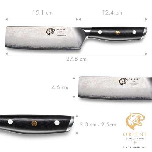  Orient Nakiri Messer 15cm Damast Damastmesser Nakirimesser Aus Japanischem AUS-10 Edelstahl - 67-Lagiges Professionelles Asiatiasches Kuechenmesser In Geschenkverpackung mit Klingenschutz