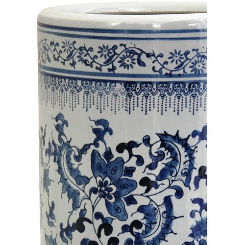  Oriental Furniture 24 Floral Blue & White Porcelain Umbrella Stand