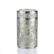 Oriental Pewter - Pewter Tea Storage, Caddy -TPCM4- Hand Carved Beautiful Embossed Pure Tin 97% Lead-Free Pewter Handmade in Thailand