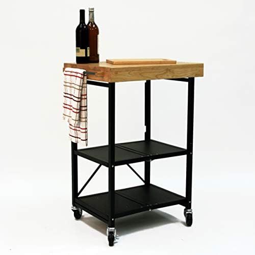  Origami Folding Kitchen Cart on Wheels for Chefs Outdoor Coffee Wine and Food, Microwave Cart, Kitchen Island on Wheels, Rolling Cart, Kitchen Appliance & Utility Cart Black with W