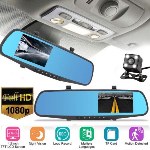  Orihat 4.3 Dual Lens Car DVR Mirror Camera Recorder, Full HD 720P Rearview Cameras Parking Rear View Video Camcorder