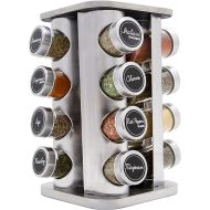 Orii 16 Jar Spice Rack with Spices Included - Rotating Countertop Tower Organizer for Kitchen Spices and Seasonings, Free Spice Refills for 5 Years (Stainless Steel)