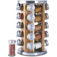 Orii 20 Jar Spice Rack with Spices Included - Tower Organizer for Kitchen Spices and Seasonings, Free Spice Refills for 5 Years (Natural Acacia Wood)