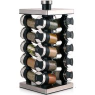 Orii 20 Jar Spice Rack with Spices Included - Tower Organizer for Kitchen Spices and Seasonings, Free Spice Refills for 5 Years (Silver Black)