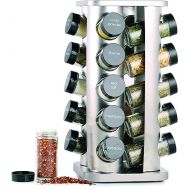 Orii 20 Jar Spice Rack with Spices Included - Revolving Tower Organizer for Kitchen Spices and Seasonings, Free Spice Refills for 5 Years (Stainless Steel)