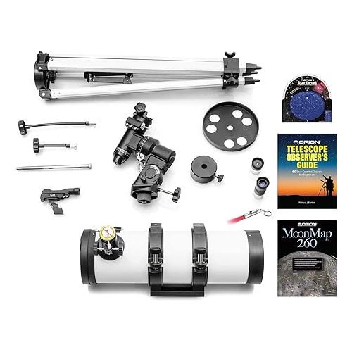  Orion Observer 114mm Equatorial Reflector Telescope Kit for Adult Astronomy Beginners - Includes Planisphere, Flashlight, MoonMap & Observer's Guide