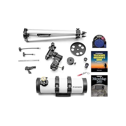  Orion Observer 114mm Equatorial Reflector Telescope Kit for Adult Astronomy Beginners - includes Planisphere, Flashlight, MoonMap & Observer's Guide