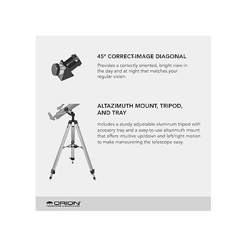  Orion Observer II 70mm Altazimuth Refractor Telescope Kit for Beginner Stargazing - Ideal First Telescope Kit with Eyepieces, Tripod and MoonMap