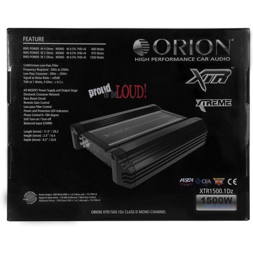  ORION NEW Orion XTR1500.1Dz XTR Series 1500 Watts RMS Car Audio Amp CEA-2006 Compliant Power Ratings Xtreme Amplifier with Remote Bass Boost Control Knob Included (XTR1500.1D)