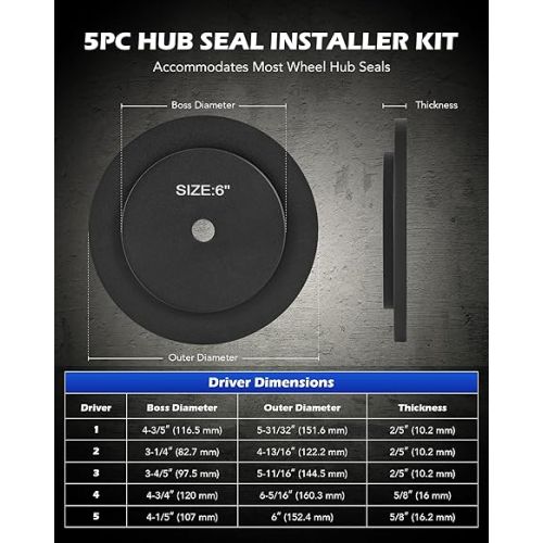  Orion Motor Tech Truck Hub Seal Installer Kit, Heavy Duty Seal Drivers Compatible with Class 7 8 Trucks, Set of 5