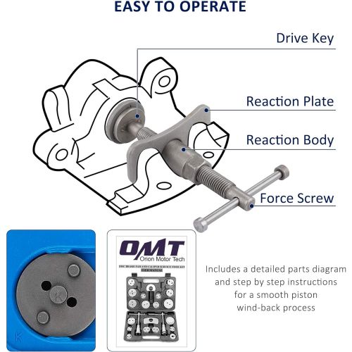  Orion Motor Tech 24-Piece Disc Brake Caliper Tool Kit, Front and Rear Brake Piston Compression Tool, Professional Automotive Mechanic Tool Set