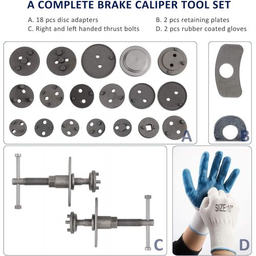  Orion Motor Tech 24-Piece Disc Brake Caliper Tool Kit, Front and Rear Brake Piston Compression Tool, Professional Automotive Mechanic Tool Set