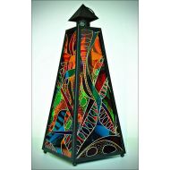 OrnatelyLanterns Stained Glass Candle Lantern, Hand Painted Abstract Design, Multi coloured Glass Sun Catcher, Garden Ornament (sun or rain), Birthday Gift
