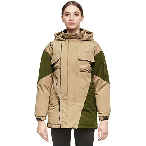  Orolay Women Warm Down Mid-Length Jacket with Hood Color Blocking Style Coat