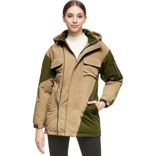  Orolay Women Warm Down Mid-Length Jacket with Hood Color Blocking Style Coat