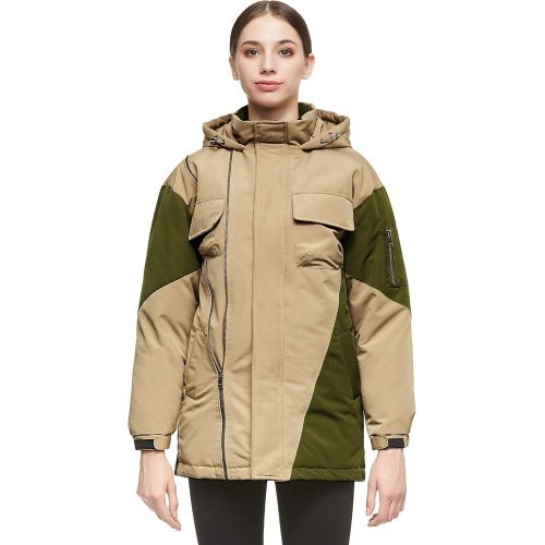  Orolay Women Warm Down Mid-Length Jacket with Hood Color Blocking Style Coat