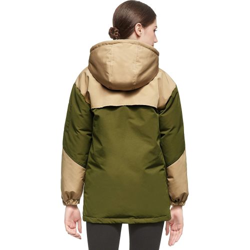  Orolay Women Warm Down Mid-Length Jacket with Hood Color Blocking Style Coat