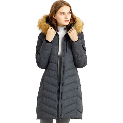  Orolay Womens Quilted Down Jacket Long Winter Coat Puffer Jacket with Faux Fur Hood