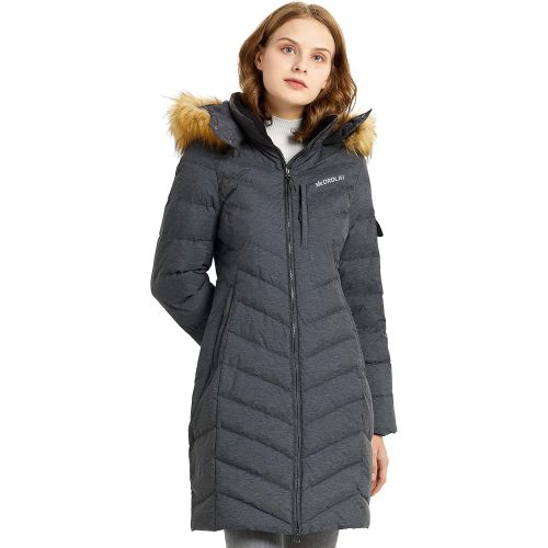  Orolay Womens Quilted Down Jacket Long Winter Coat Puffer Jacket with Faux Fur Hood