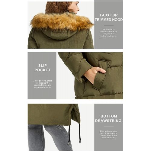  Orolay Womens Winter Drawstring Down Coat Removable Faux Fur