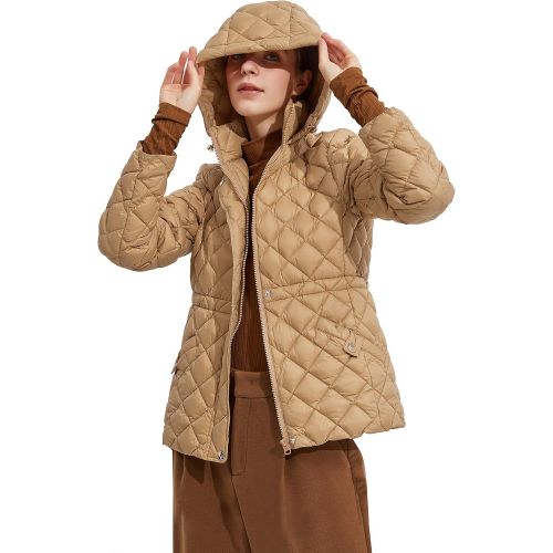  OrolayLightDownJacketWomenWinterCoatDiamondQuiltedPufferJacketwithHood