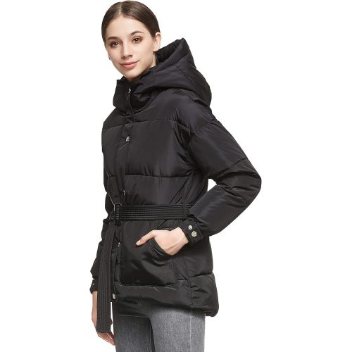  Orolay Womens Hooded Puffer Jacket Stand Collar Winter Bubble Down Coat with Blet