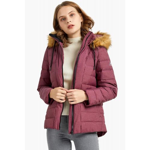  Orolay Womens Winter Down Coat Inner Pocket Snap Puffer Jacket with Fur Hood